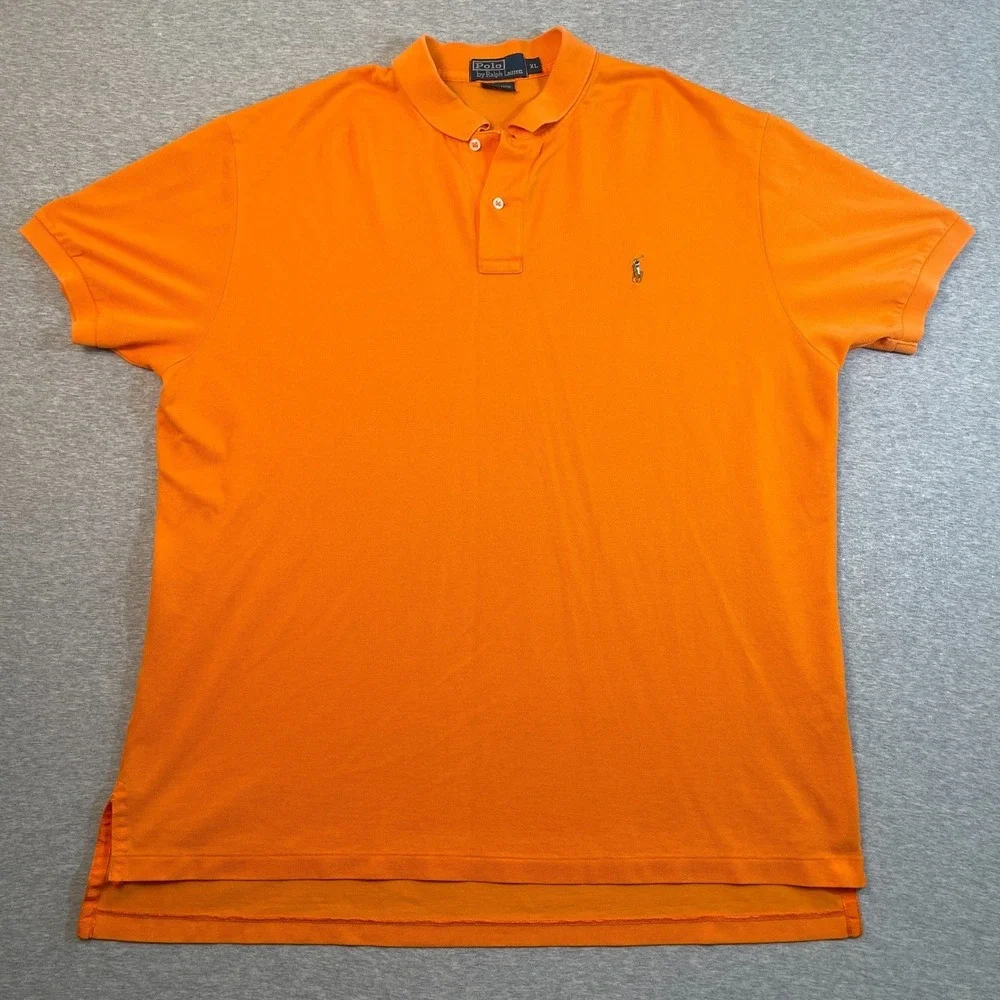 Polo Ralph Lauren Shirt Mens XL Orange Pima Cotton Multi Color Pony Polo Tee